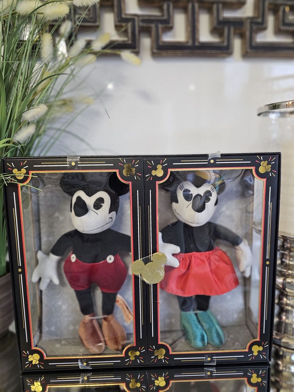 90th Anniversary Disney Parks Black & Red Mickey and Minnie Retro Plush Duo